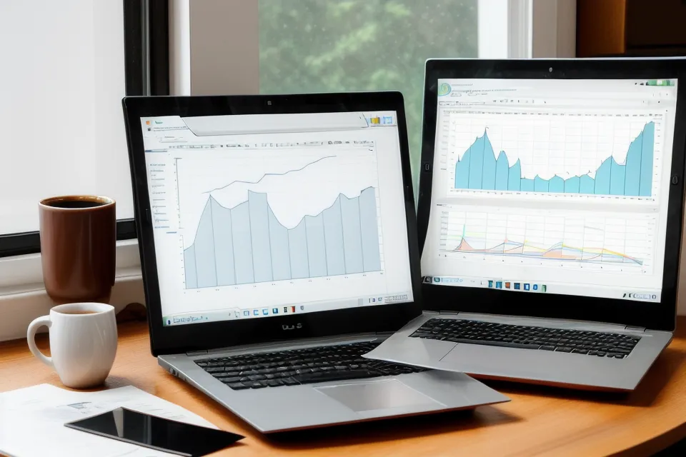 Laptop mit einem Online-Steuerkurs neben Design-Skizzen auf dem Schreibtisch