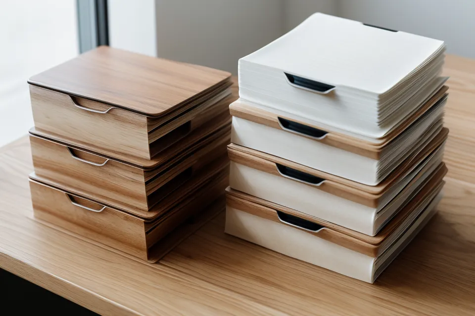 Ordentlich sortierte Steuerordner mit der Beschriftung EÜR auf einem Holztisch.