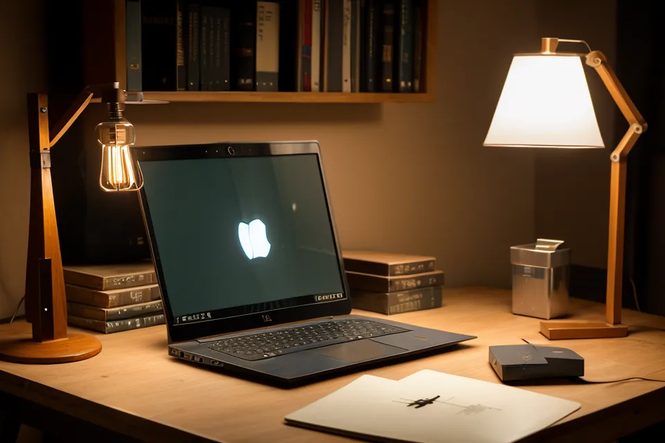 Laptop mit einem Online-Steuerkurs auf einer hölzernen Werkbank mit Design-Werkzeugen