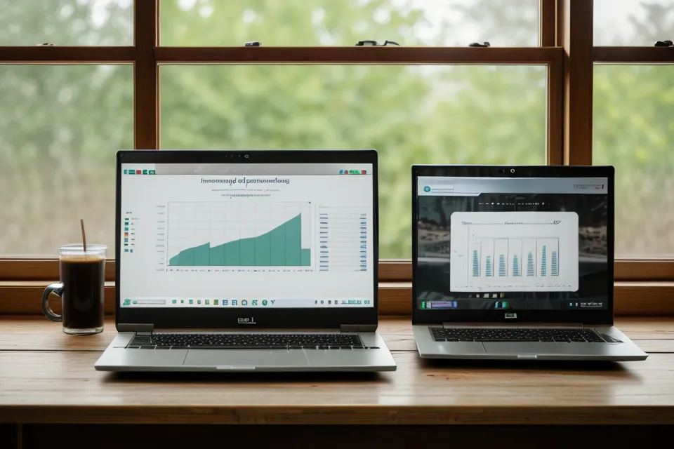 Laptop mit Steuerkurs-Video zur privaten Pkw-Nutzung auf einer Werkbank