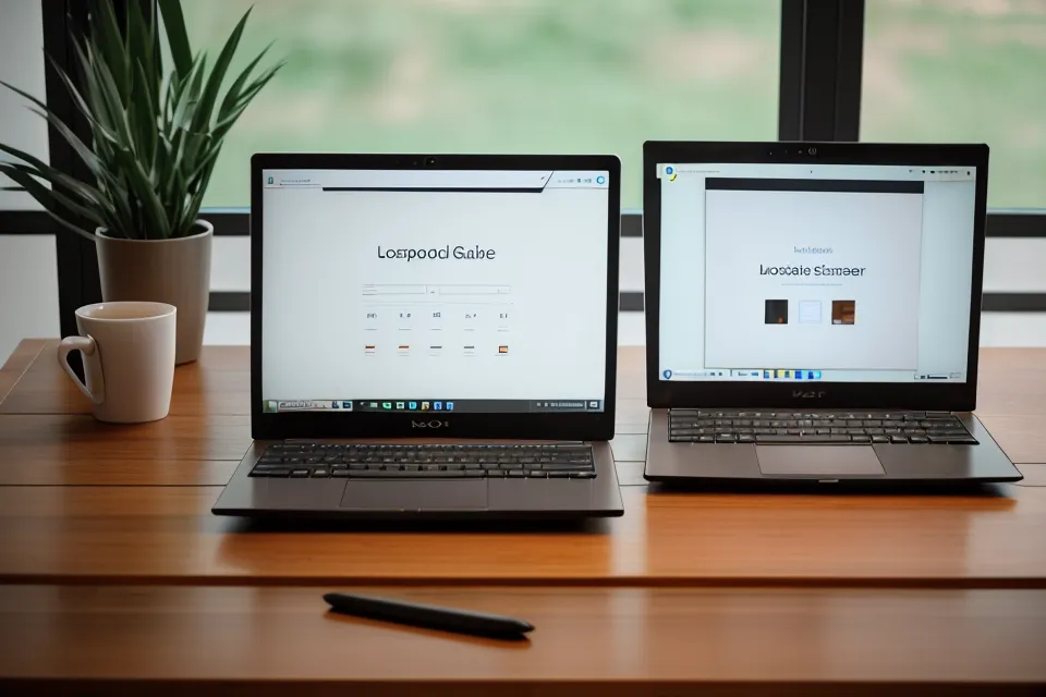 Laptop mit Steuerkurs-Modulen in einer kreativen Studioumgebung.
