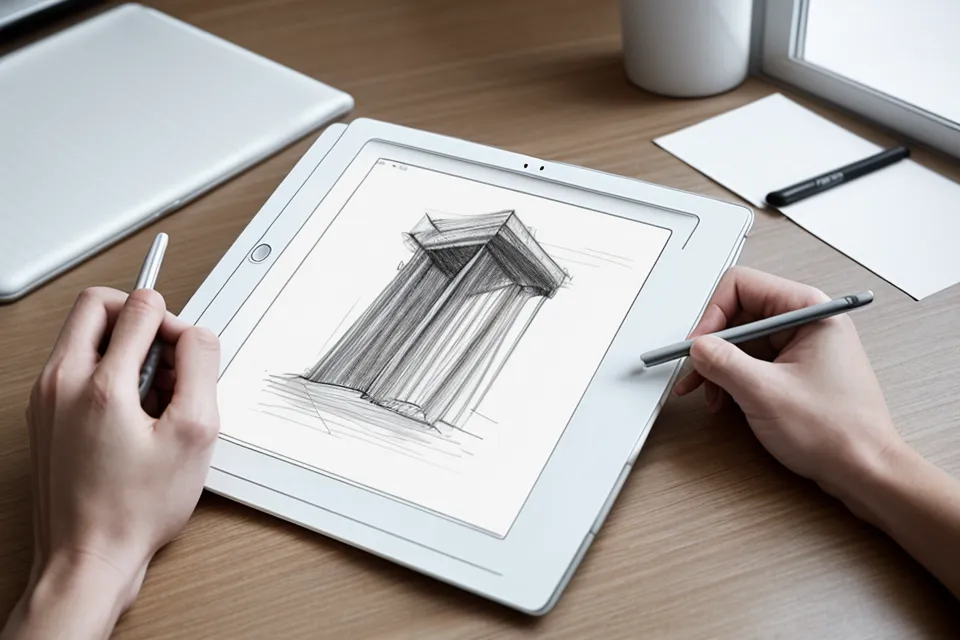 Designer arbeitet parallel an einem 3D-Modell und seiner Buchhaltung.