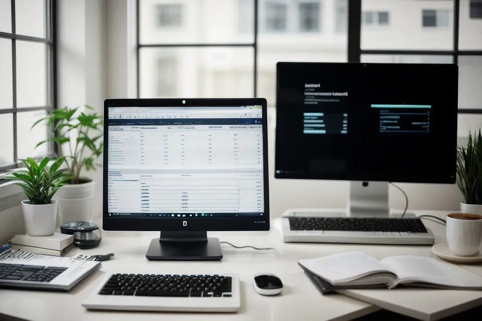Ein Monitor mit einer einfachen Einnahmen-Überschuss-Rechnung in einer Designer-Werkstatt.