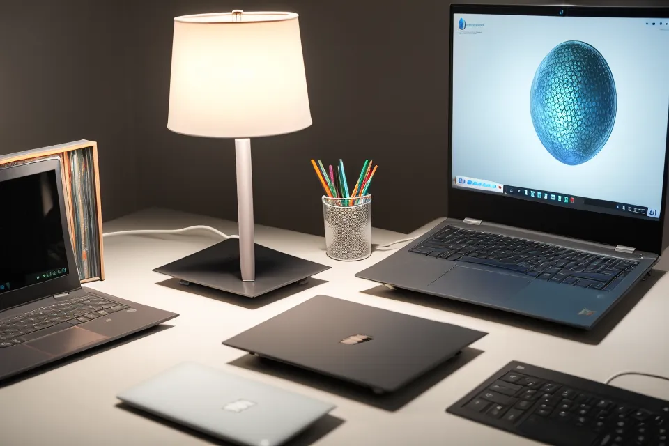 Laptop zeigt den Steuer-AhA-Effekt Videokurs neben einem Design-Prototyp