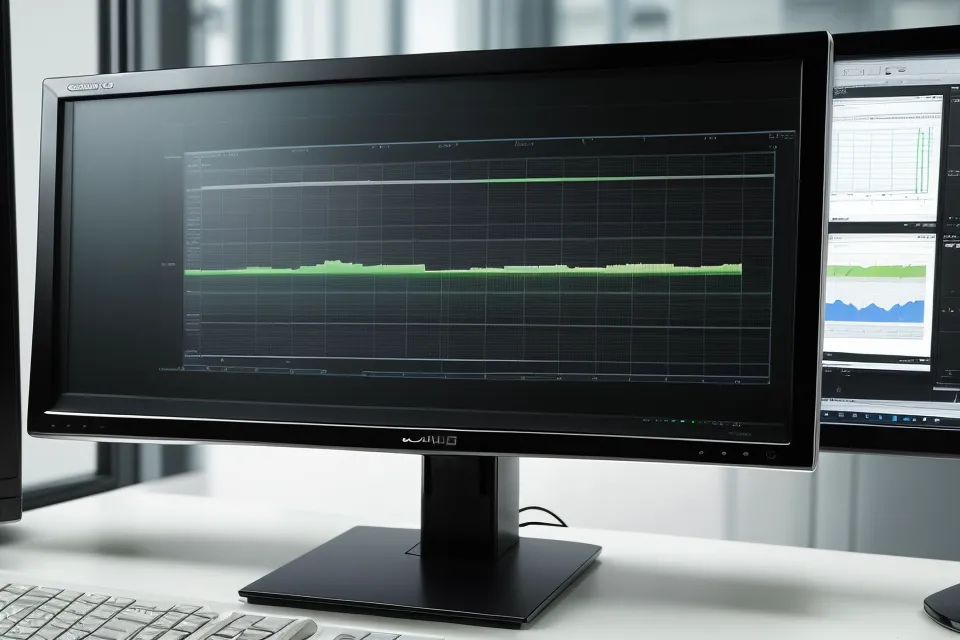 Detailansicht eines Monitors mit Buchhaltungssoftware in einem modernen Designstudio.